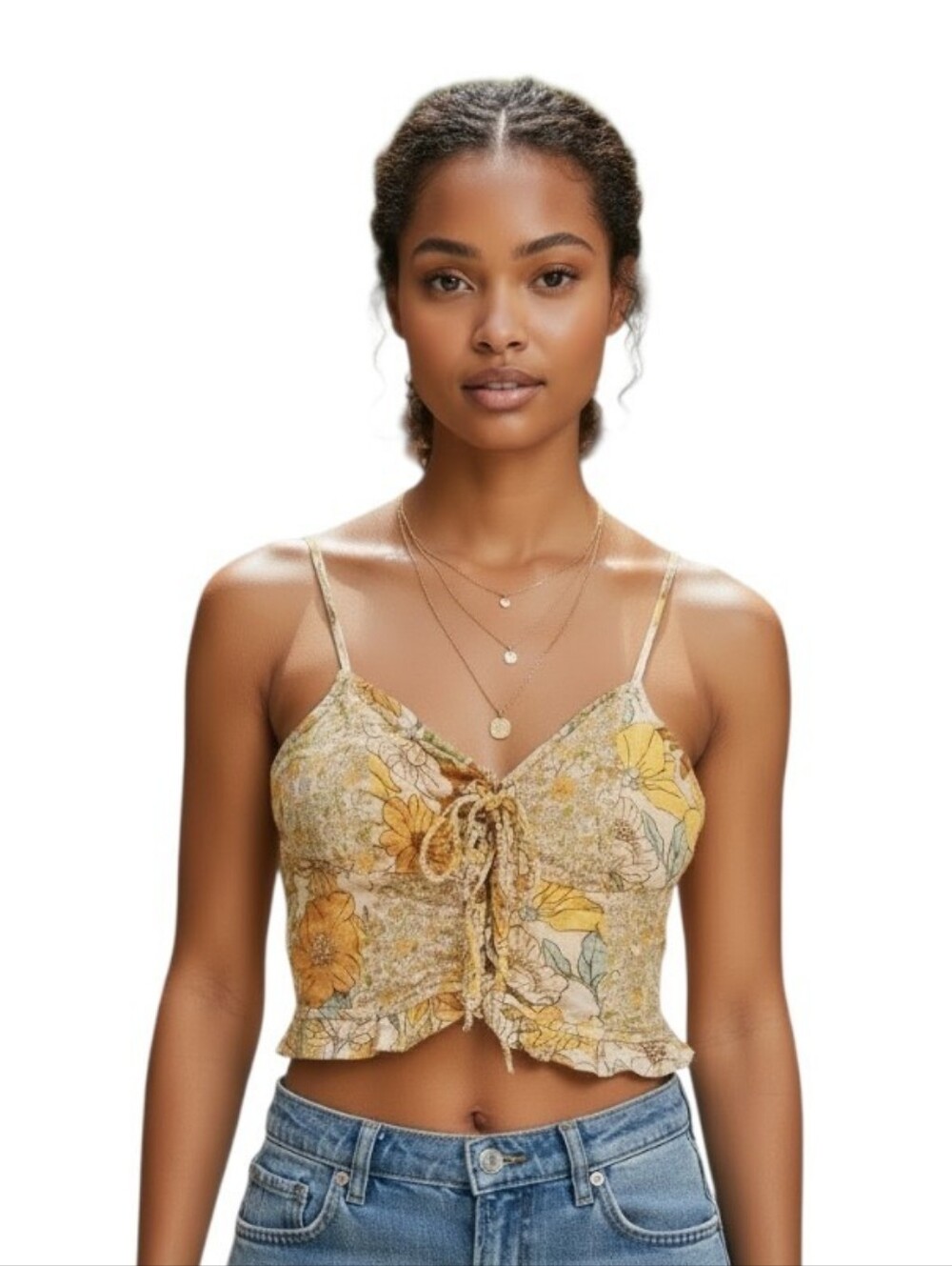 American Eagle Festival Cotton Linen Stretchy Crop Corset Top Boho Floral small